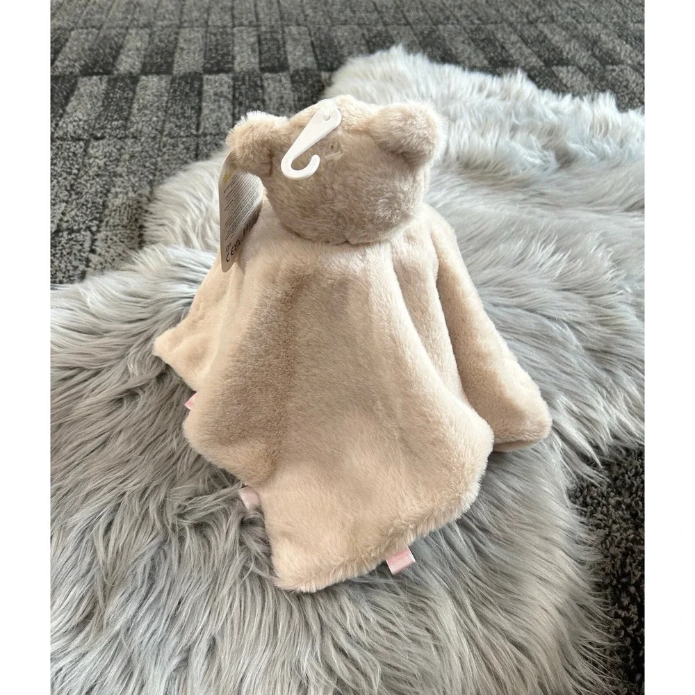 Kelly Baby Tan Bear Plush Lovey Rattle Security Blanket Pink Ribbon Bow Tags 14